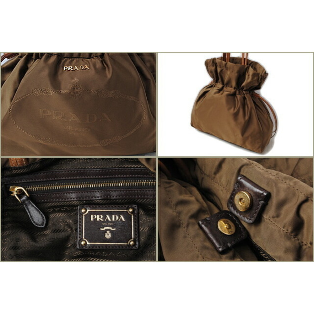 Prada nylon jacquard tote shoulder bag drawstring brown - Picture 2 of 5